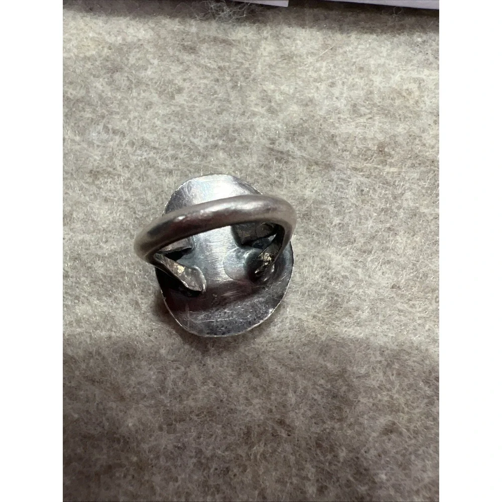 Vintage NATIVE AMERICAN SOUTHWEST INDIAN STERLING GREEN TURQUOISE RING sz 3 1/2 - Picture 2 of 9